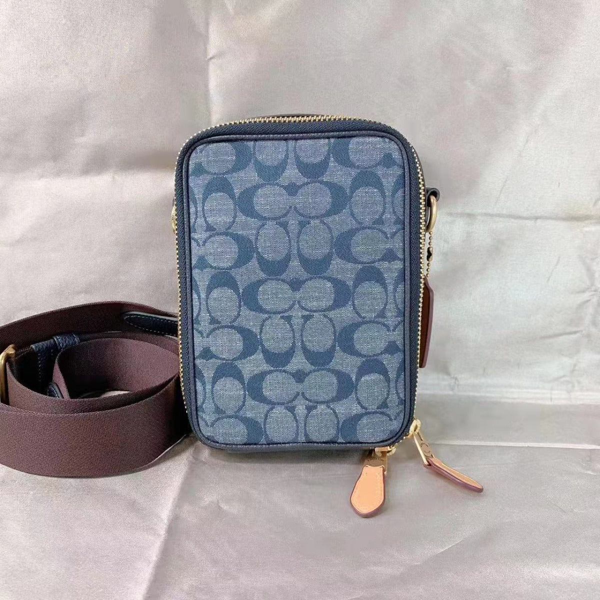 Coach C8235 Stanton Crossbody In Signature Chambray In Brass/DENIM MULTI Coach C8235 Stanton Crossbody In Signature Chambray In Brass/DENIM MULTI